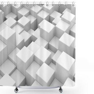 Personality  White Glossy Cubes Of Different Height. Shower Curtains