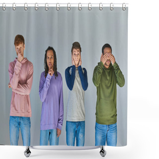 Personality  Four Men Showing Gestures Of Four Monkeys, Hear, See, Speak And Do No Evil, Cultural Diversity Shower Curtains