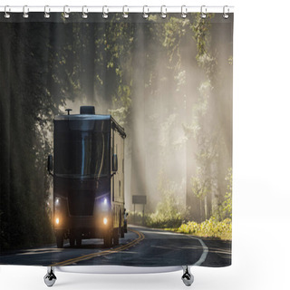 Personality  Class A Diesel Pusher Motorhome RV On A Scenic California Highway 101 Covered By Coastal Fog. Motor Coach Road Trip Vacation. Shower Curtains