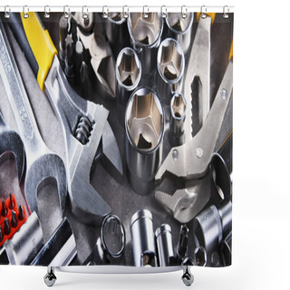 Personality  Composition With A Variety Of Metal Tools. Shower Curtains