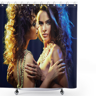 Personality  Two Curly-haired Ladies In Sexy Hug Shower Curtains
