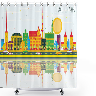 Personality  Tallinn Skyline With Color Buildings, Blue Sky And Reflections. Shower Curtains