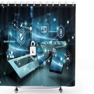 Personality  Antivirus Interface Over Modern Tech Devices 3D Rendering Shower Curtains