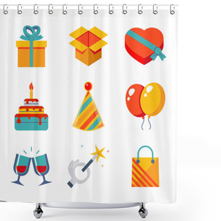 Personality  Isolated Flat Icons Set Gift, Party, Birthday Shower Curtains