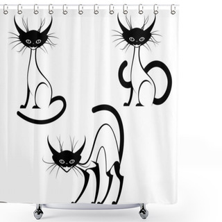 Personality  Funny Domestic Cats Isolated On White Background Shower Curtains