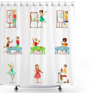 Personality  Creative Children Practicing Different Arts Shower Curtains