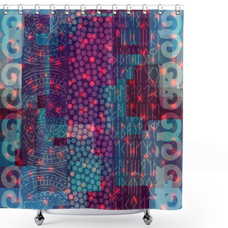 Personality  Ethnic Grunge Ornament With Abstract Lights Shower Curtains