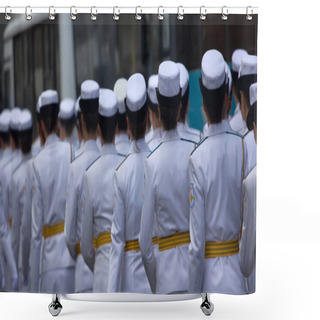 Personality  Military Parade And Girls As Members Of Armed Forces And Police. Shower Curtains