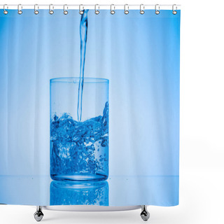 Personality  Toned Image Of Water Pouring In Glass On Blue Background With Copy Space Shower Curtains