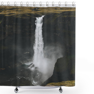 Personality  Dramatic Haifoss Waterfall And Rocky Cliff, Iceland Shower Curtains