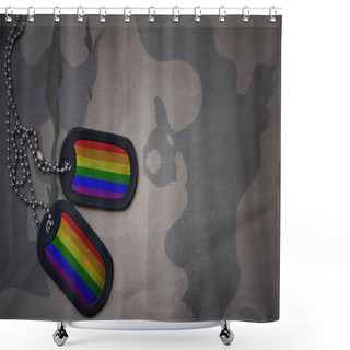 Personality  Army Blank, Dog Tag With Gay Rainbow Flag On The Khaki Texture Background. Military Concept Shower Curtains