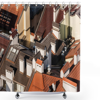 Personality  Aerial View Of Houses With Colorful Tiled Roofs In Lviv, Ukraine Shower Curtains