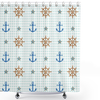 Personality  Anchor And Shipwheel Nautical Pattern. A Playful, Modern, And Flexible Pattern For Brand Who Has Cute And Fun Style. Repeated Pattern. Happy, Bright, And Nautical Mood. Shower Curtains