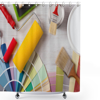 Personality  Decorator's Work Table With Tools Shower Curtains