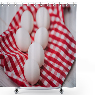 Personality  White Chicken Eggs On Red Plaid Napkin Shower Curtains