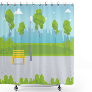 Personality  Bench And Lantern In The City Park. Shower Curtains