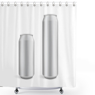 Personality  Big And Small Beer Cans Isolated On White Background Vector Mock Up Template Shower Curtains