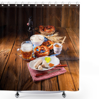Personality  Weisswurst Pretzels And Beer For Oktoberfest Shower Curtains