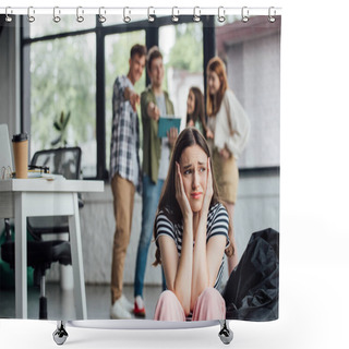 Personality  Full Length View Of Group Of Teenagers Bullying Sad Girl Shower Curtains