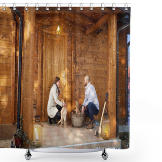 Personality  Woman And Man With Dog Shower Curtains