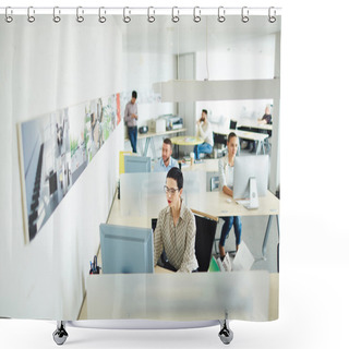 Personality  Contemporary Businesswoman Computing By Her Workplace  Shower Curtains