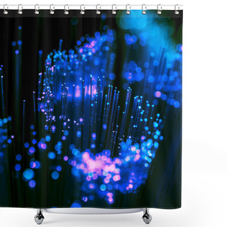 Personality  Selective Focus Of Shiny Blue And Purple Fiber Optics Background, Communication Technology Shower Curtains