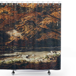 Personality  Fast Mountain River In Autumnal Forest, Carpathians, Ukraine Shower Curtains