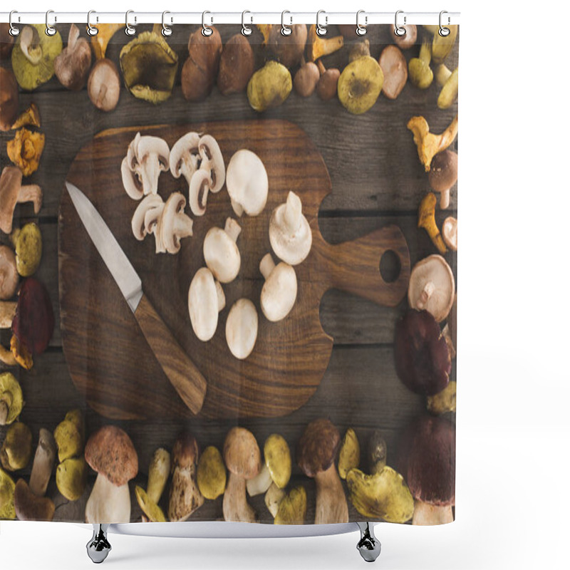 Personality  Cutting Board With Knife And Cut Mushrooms Shower Curtains