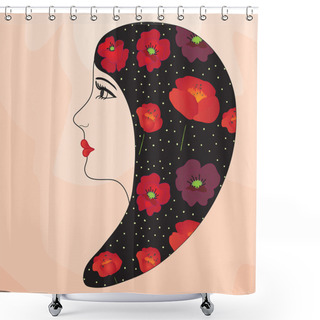 Personality  Girl Profile With Poppy Design Shower Curtains