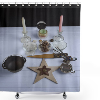 Personality  Wiccan Altar For Yule Shower Curtains