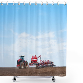 Personality  Tractor With Seeder In The Field Shower Curtains