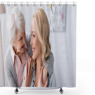 Personality  Cheerful Elderly Woman Looking At Daughter While Hugging, Banner  Shower Curtains