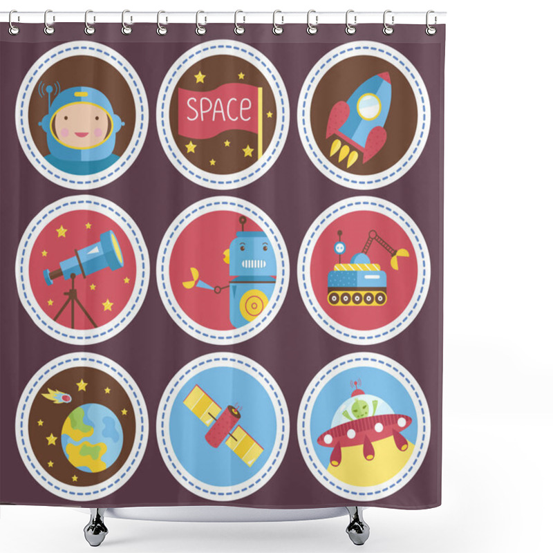 Personality  Space Cartoon Vector Icons Collection Shower Curtains