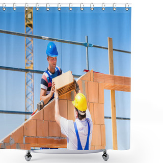 Personality  Bricklayer Or Builders On Construction Site Working Shower Curtains