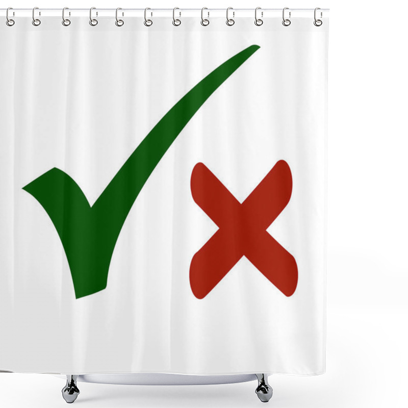 Personality  Hand Drawn Yes & No Check Mark Symbols In Red And Green Colors Isolated On White Background. Vector Illustration Shower Curtains