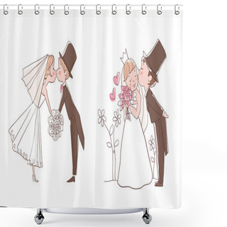 Personality  Wedding Set: Bride And Groom Kissing Shower Curtains