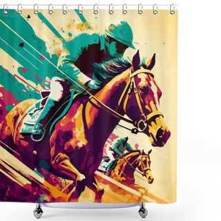 Personality  Drawing Of A Horse Racing Competition, The Rider Strives For Victory. For Your Design. Shower Curtains