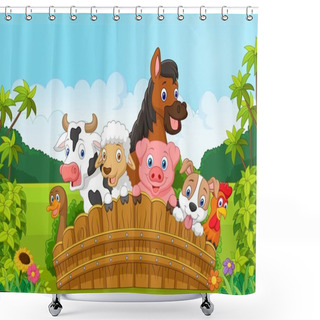 Personality  Cartoon Collection Farm Animals In The Forest Shower Curtains