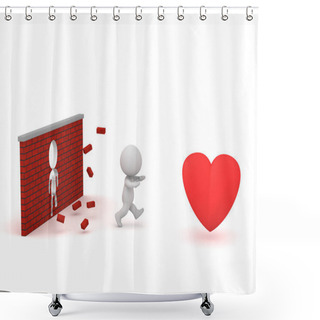 Personality  3D Character Running Through Wall To Get To Heart Shower Curtains