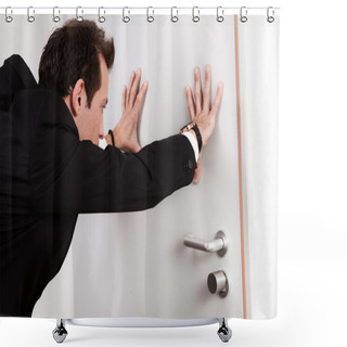 Personality  Businessman Pushing The Door Shower Curtains