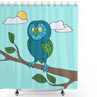 Personality  Blue Owl In The Daytime - Vector Illustration Shower Curtains