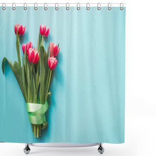 Personality  Bouquet Of Red Tulip On Blue. Mothers Day. Shower Curtains