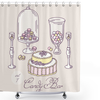 Personality  Set Of Hand Drawn Candy Bar Objects. Bakery Goods Clip Art Shower Curtains