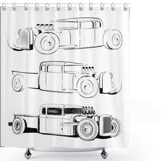 Personality  Vintage Hot Rod Car Sketch Shower Curtains