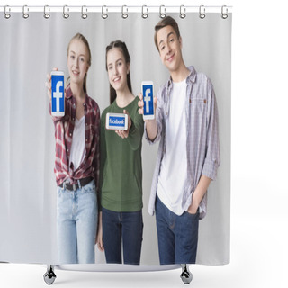Personality  Teenage Friends With Smartphones Shower Curtains