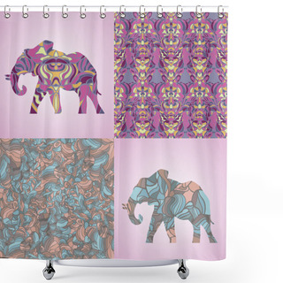 Personality  Decorative Set With Elephants Shower Curtains