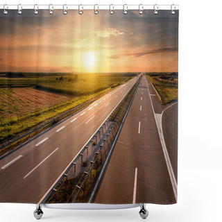 Personality  Highway At Sunset, Near Belgrade In Serbia Shower Curtains