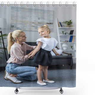 Personality  Mother Dressing Daughter To School Shower Curtains