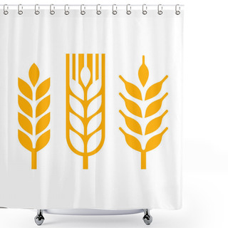 Personality  Wheat Ear Spica Icon Set. Vector Shower Curtains