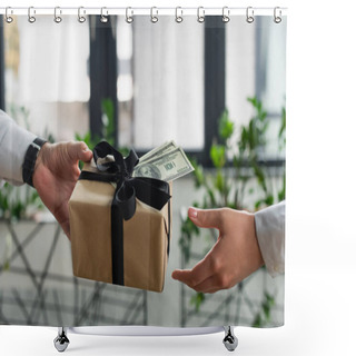 Personality  Partial View Of Businessman Giving Present And Money To Woman In Office, Anti-corruption Concept Shower Curtains